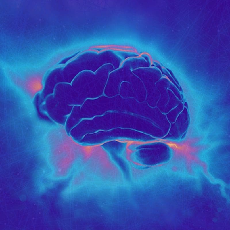 painted brain with hues of blue