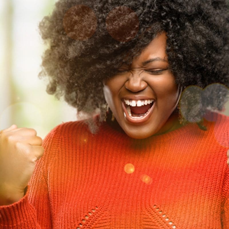 woman excited about news she read