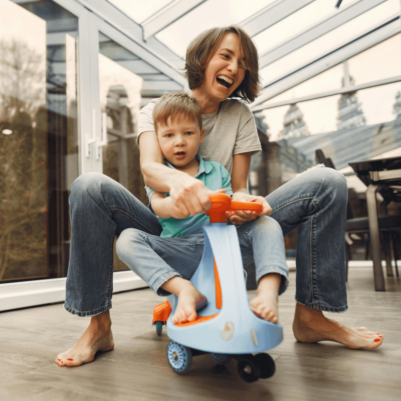 mother plays with her son