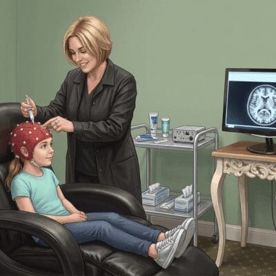 illustration of qEEG brain map assessment at Grey Matters, brain training studio in Carmel Indiana
